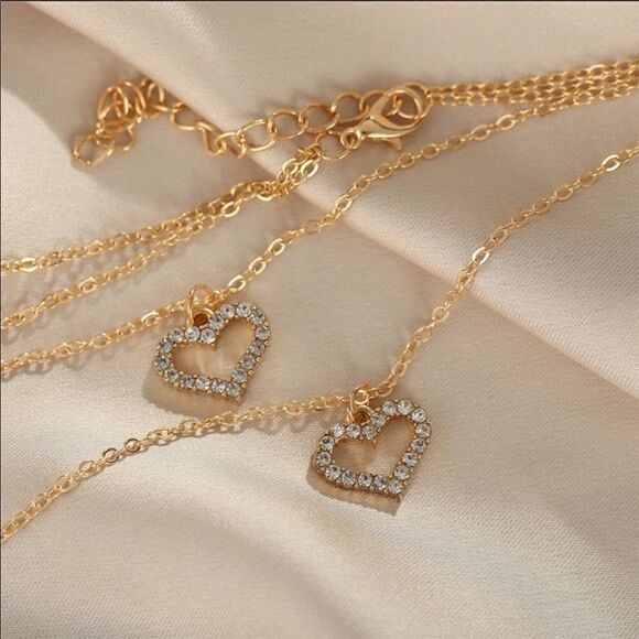 Necklace double layered Heart ZincAlloy Rhinestone - Picture 6 of 11